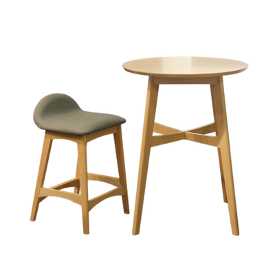 Malaysia imported BOSCO solid wood round bar table with two COUNTER bar chairs