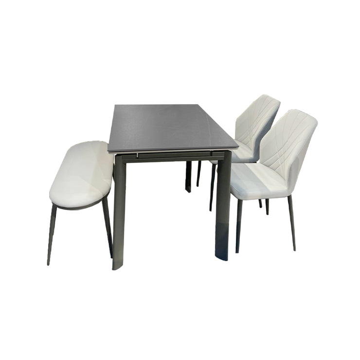 007-DT990+DY113+D71 Sintered Stone Extendable Dining Table Bundle with two chairs and one bench