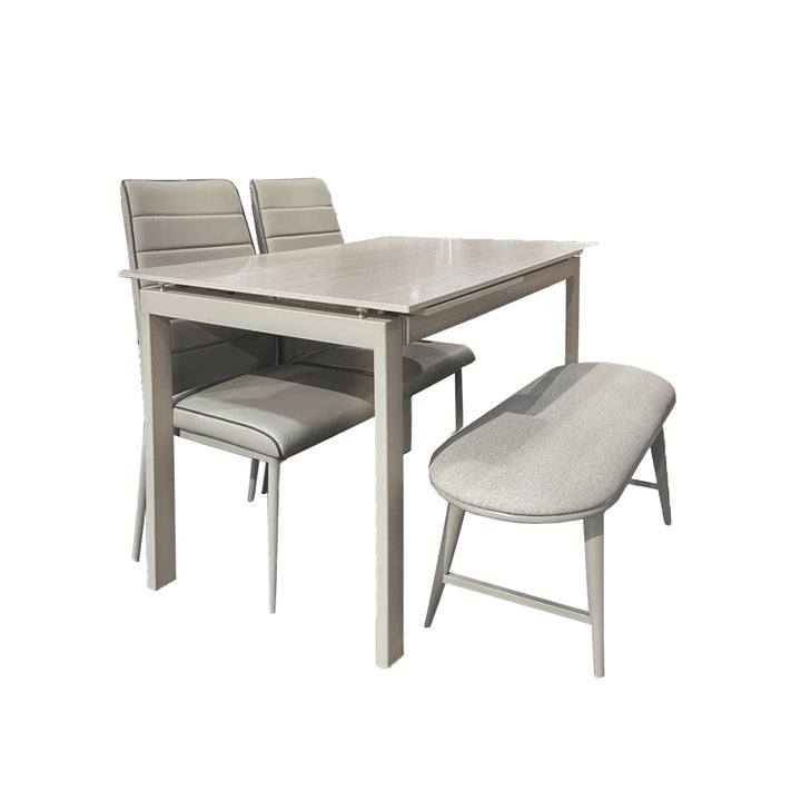 020-B9261+B109+B32 Sintered Stone Single Side Extendable Dining Table Bundle with two chairs and one bench