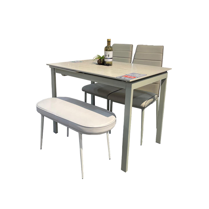 020-B9261+B109+B32 Sintered Stone Single Side Extendable Dining Table Bundle with two chairs and one bench