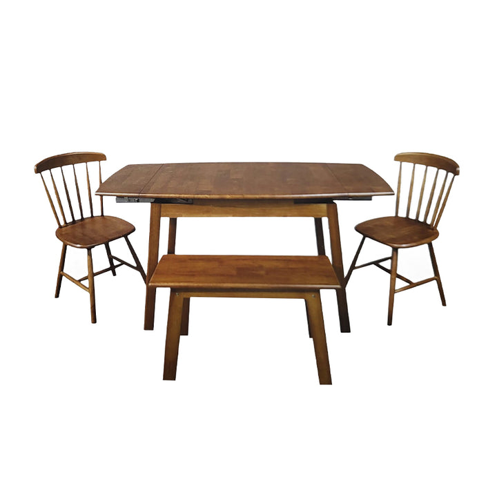 Imported Form Malaysia 047-T750+C26+C820 Walnut Solid Wood Extendable Dinning Table Bundle with Two chairs and One Bench
