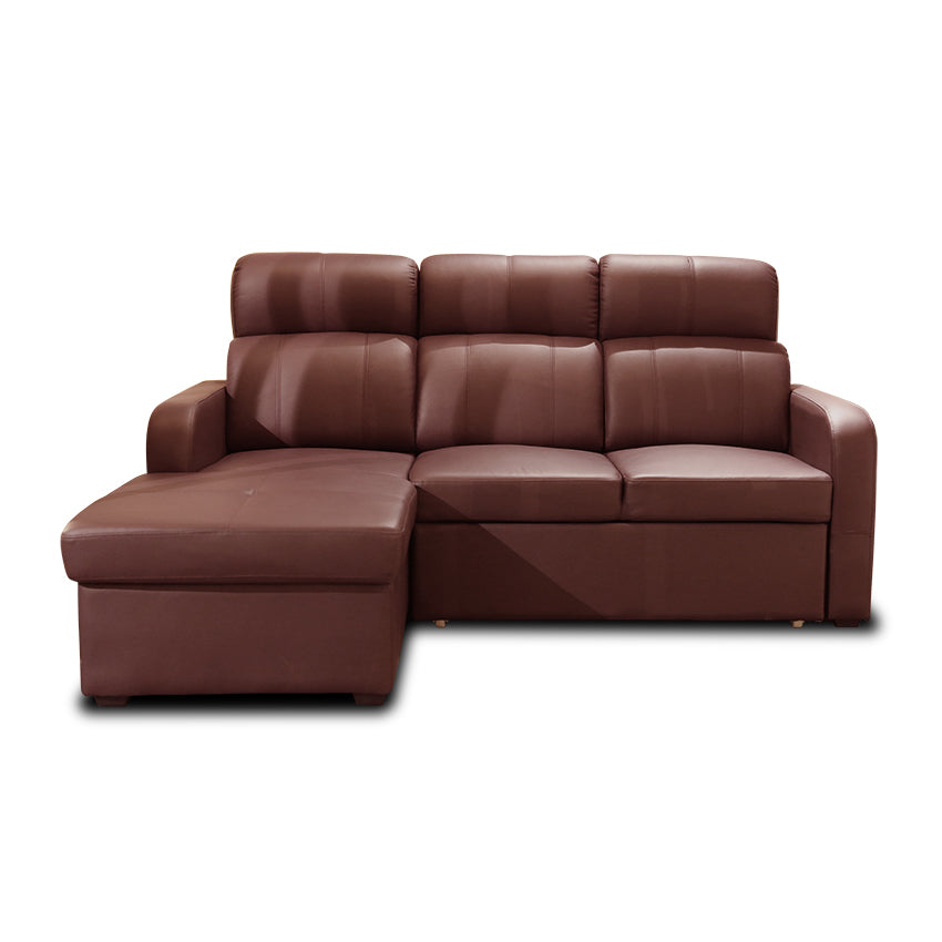 OKINO Brand- AIDEN 2 Seater Leather Sofa with Chaise Lounge (Broaching Bed)