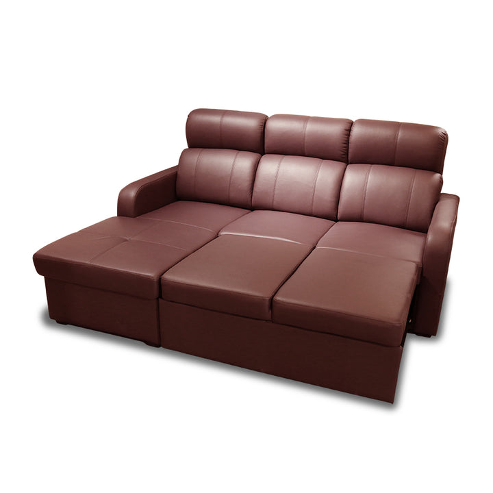 OKINO Brand- AIDEN 2 Seater Leather Sofa with Chaise Lounge (Broaching Bed)
